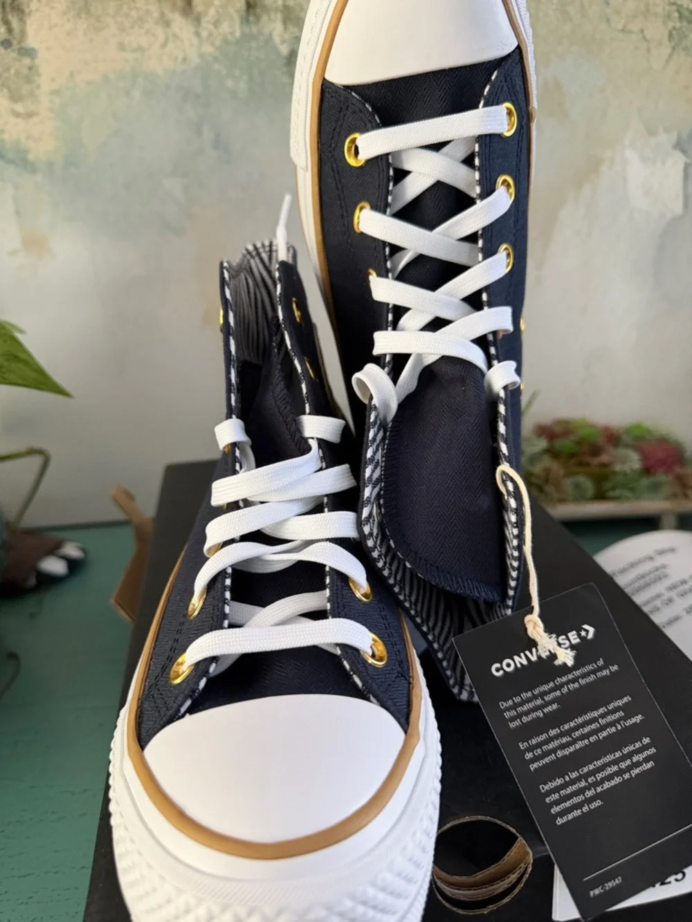 Converse High Top Sneakers - Navy with Gold Details - Picture 2 of 9